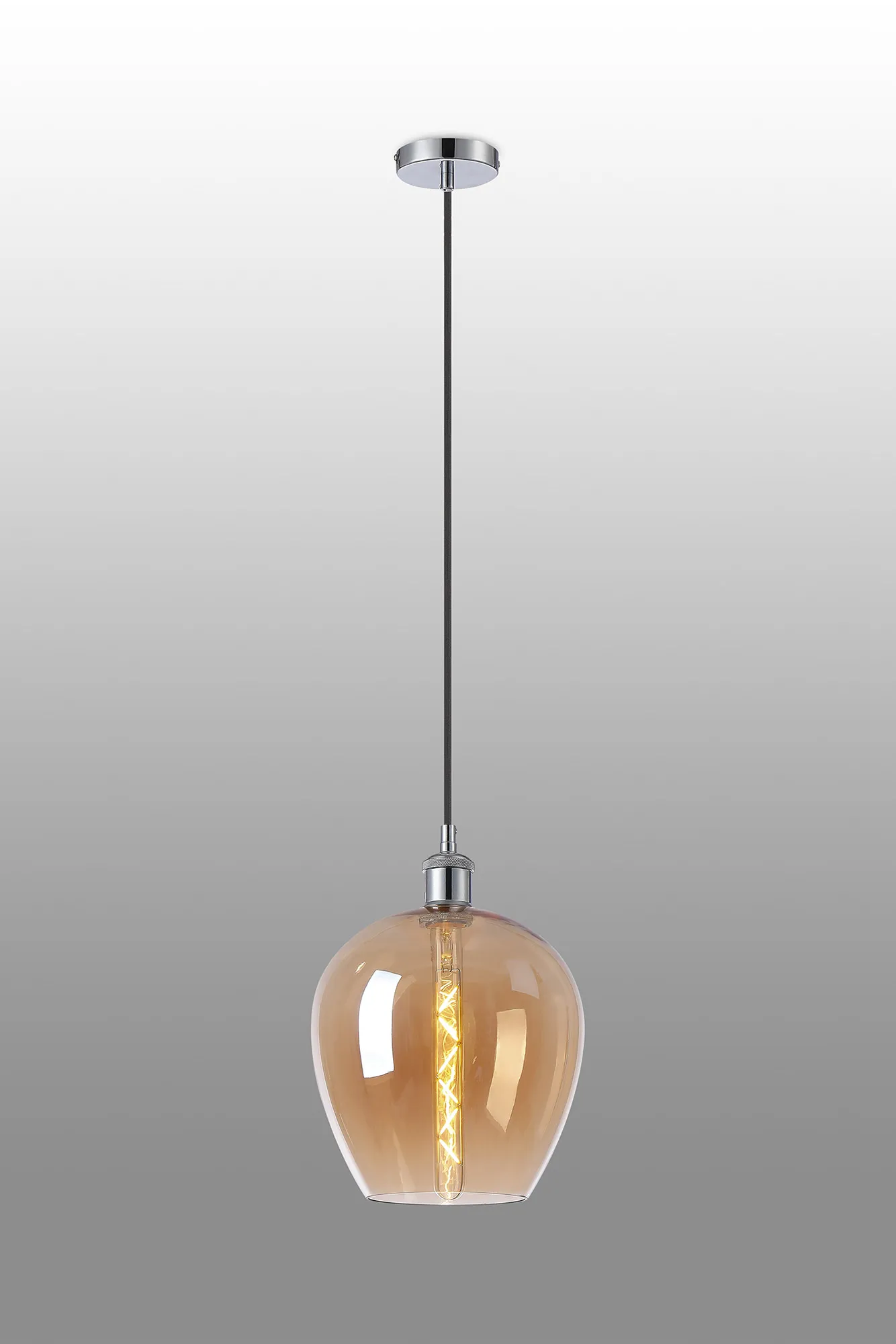 Cawdor Single Pendant, 1 Light E27, Polished Chrome/Black/Amber Wine Glass DK1106  Deco Cawdor
